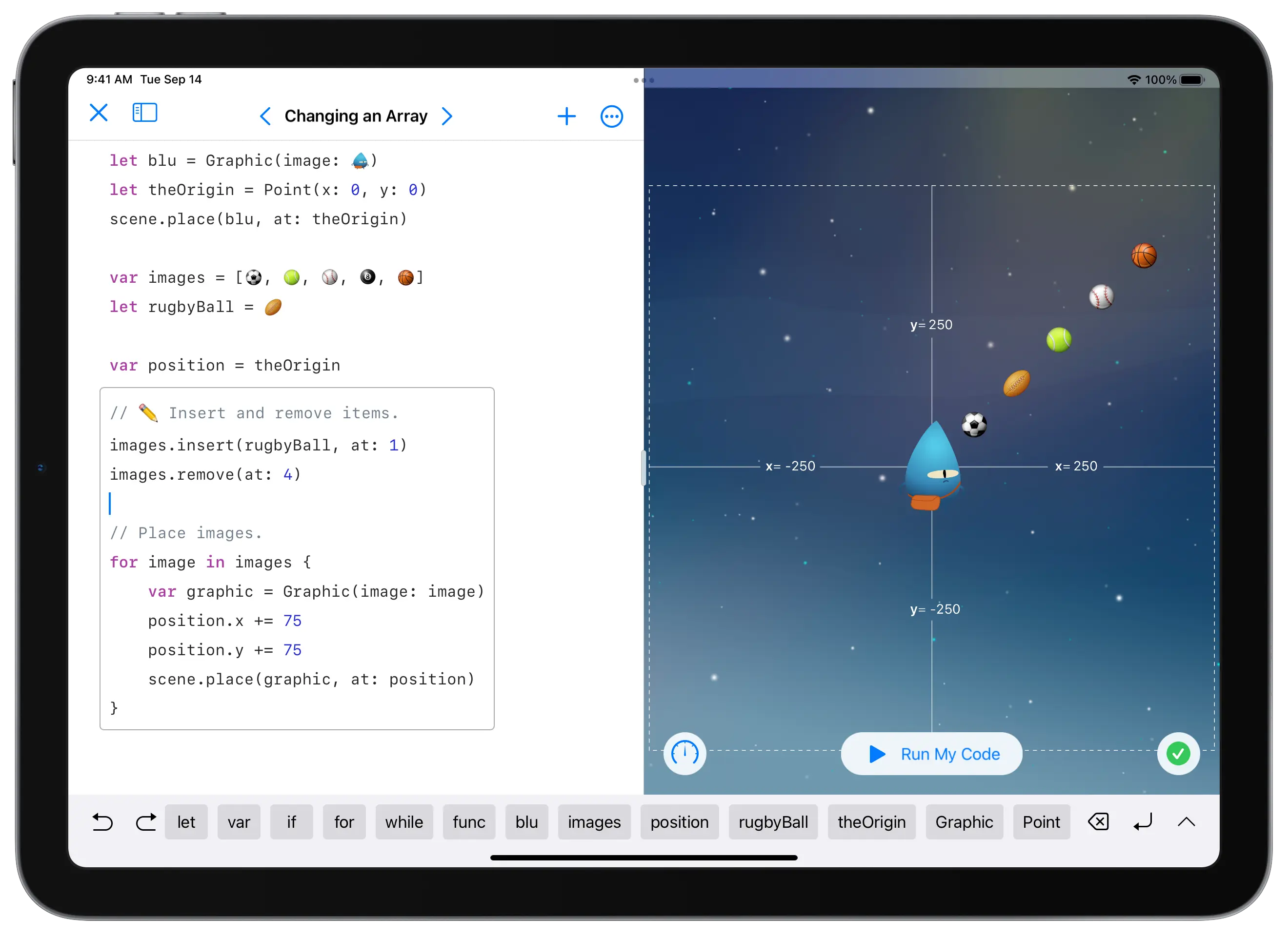 Swift Playgrounds di iPad — Conditional Climb challenge