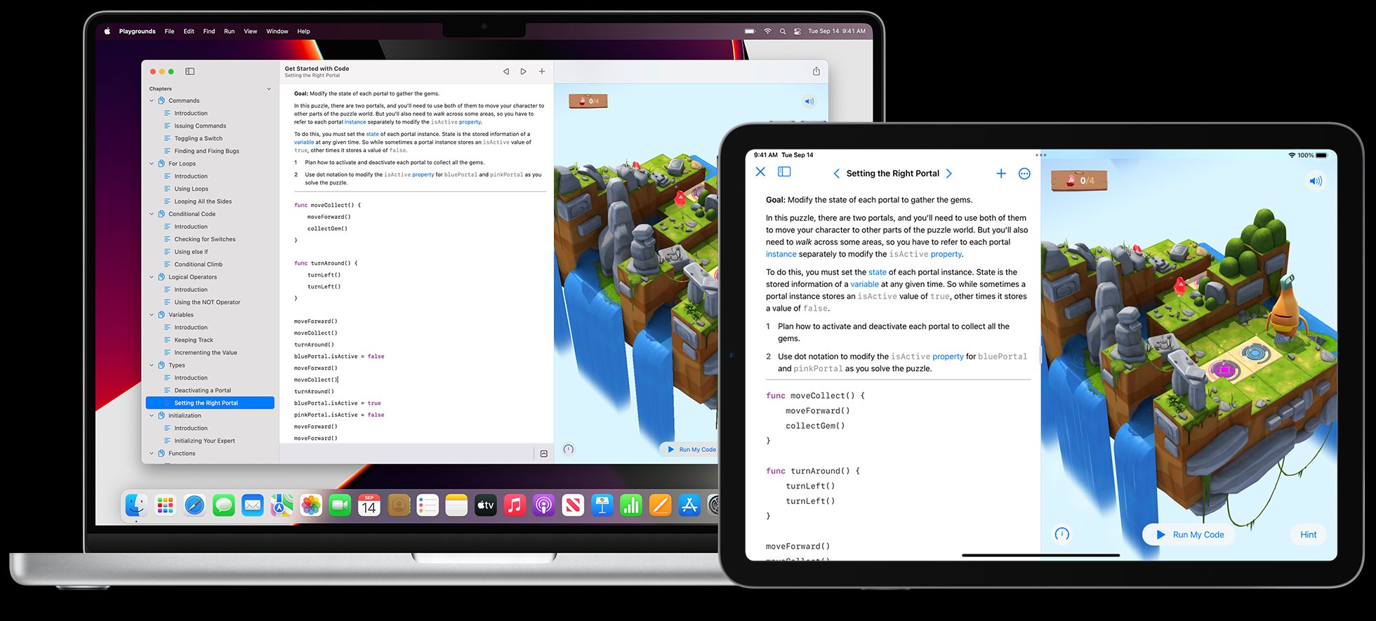 Swift Playgrounds berjalan di Mac dan iPad secara bersamaan